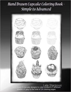hand drawn cupcake coloring book