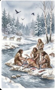 neanderthals skinning animal