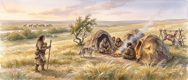 neanderthal woman arriving at a new band