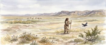 Neanderthal young woman travelling between communities across an Ice Age valley